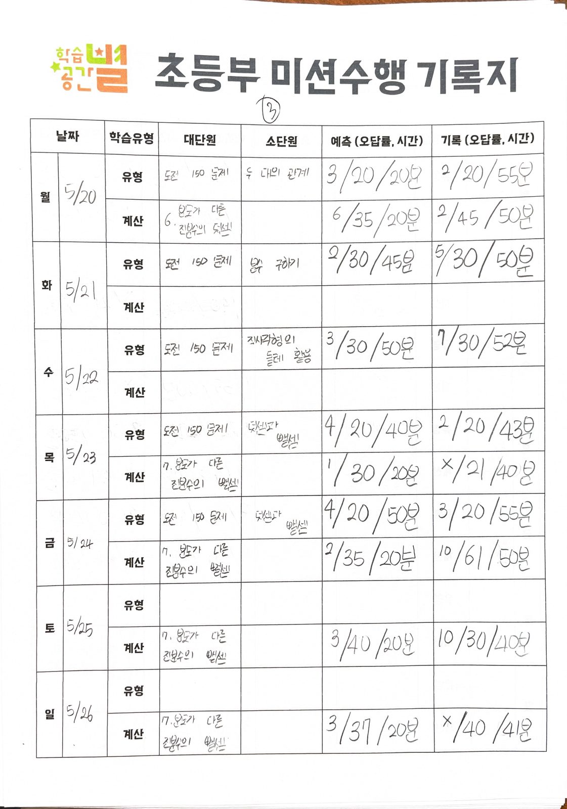 메타인지 기록지