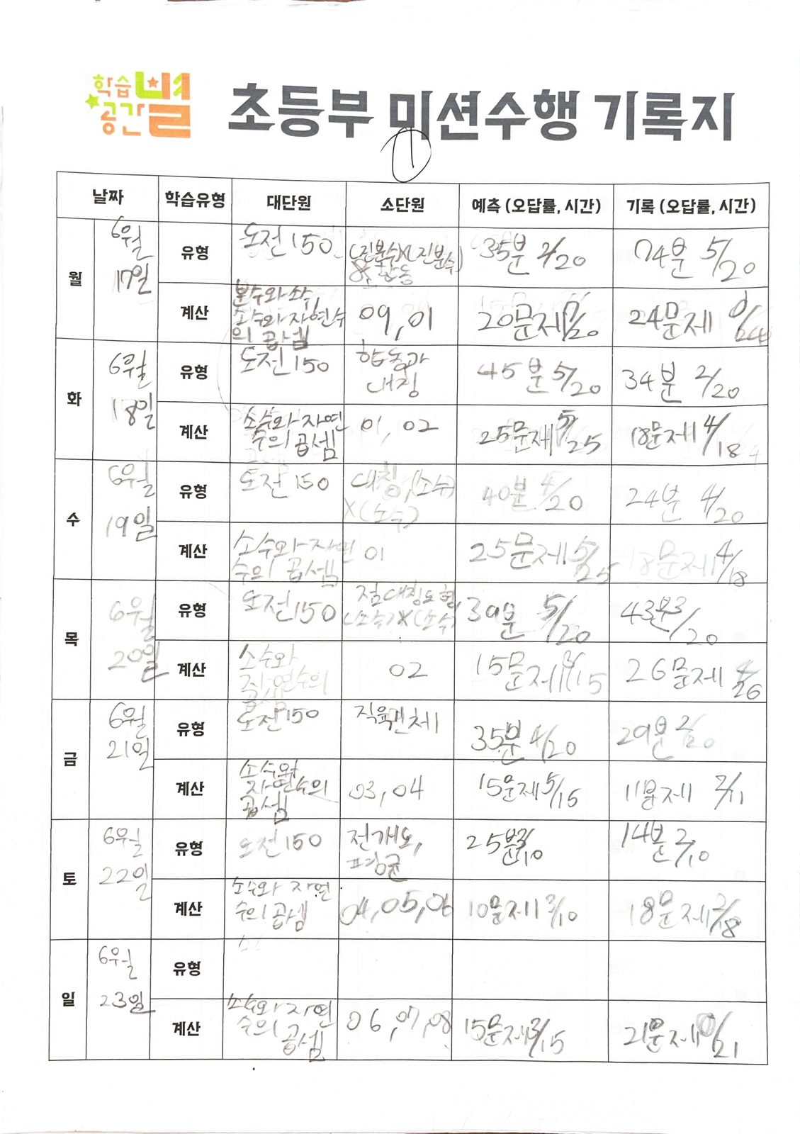 메타인지 기록지